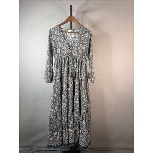 Anthropologie Boemo Maxi Dress Womens Large Blue Floral Boho Tiered Cottagecore